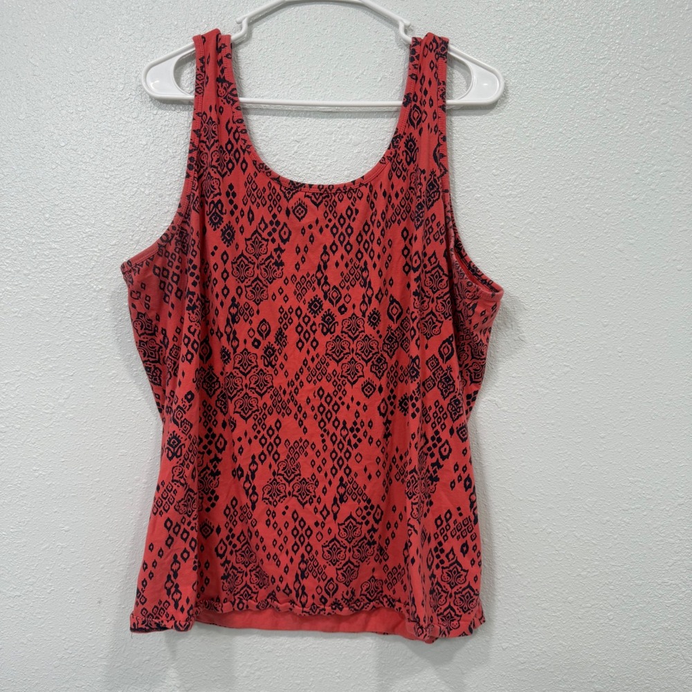 Maurices Womens Plus Size 2 Coral Ikat Diamond Print Scoop Neck Tank Top